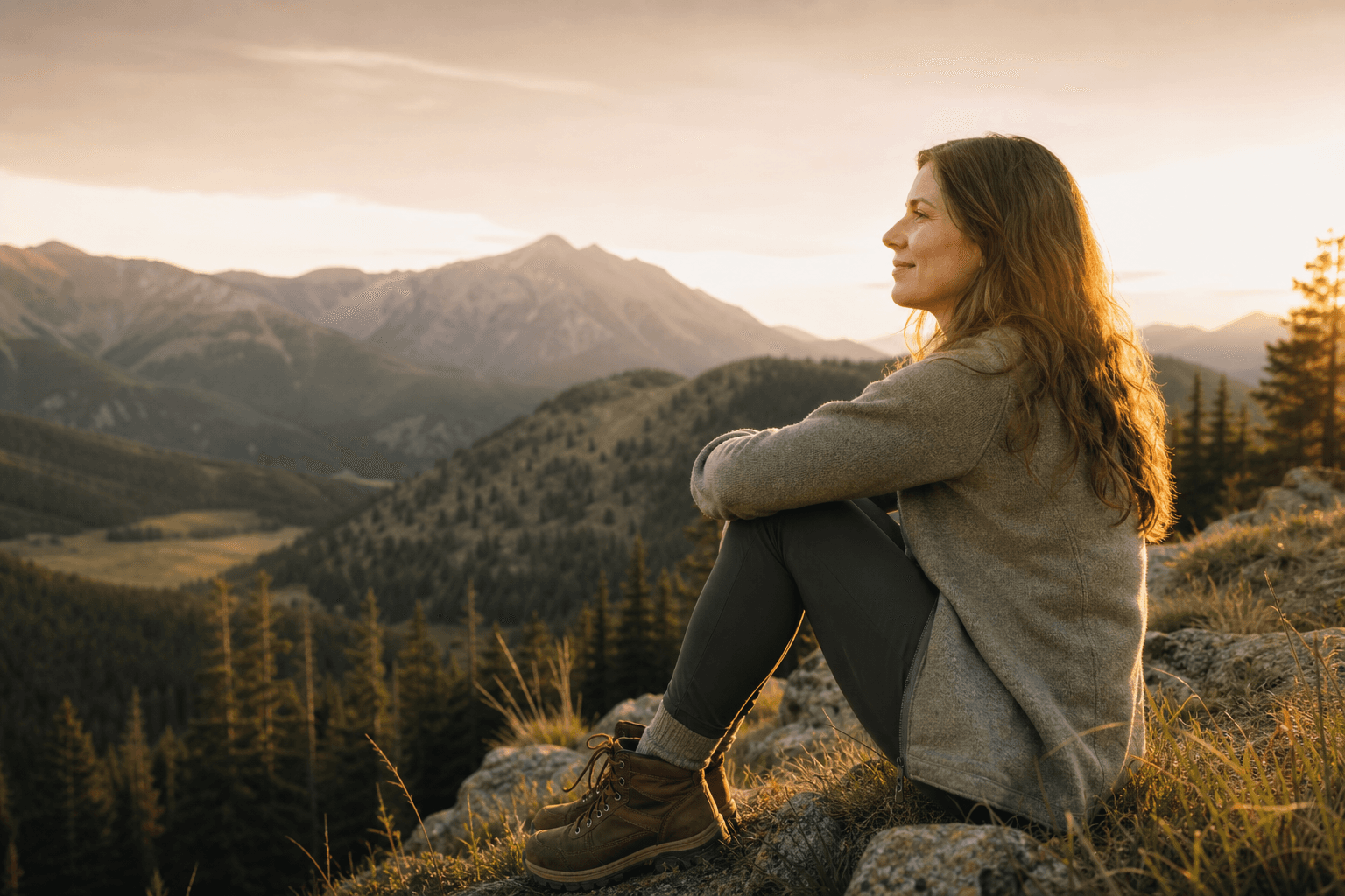 Woman at peace in Colorado mountains after bipolar disorder treatment